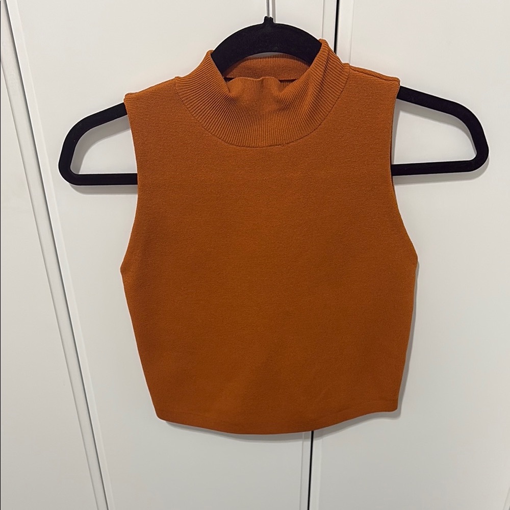 Sleeveless Orange Mock Neck Top
